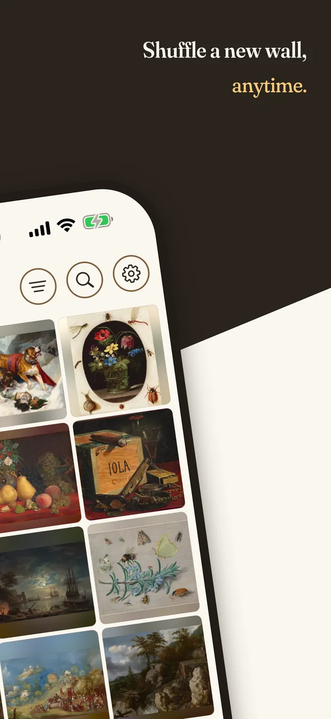 Artifact World Gallery iOS app — shuffle a new wall on the Explore tile board