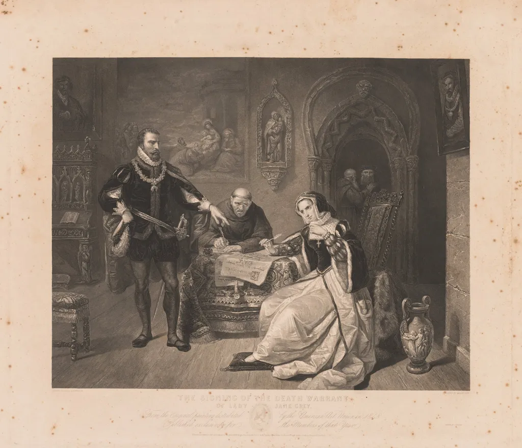 Signing of the Death Warrant of Lady Jane Grey, by Charles Kennedy Burt, 1848