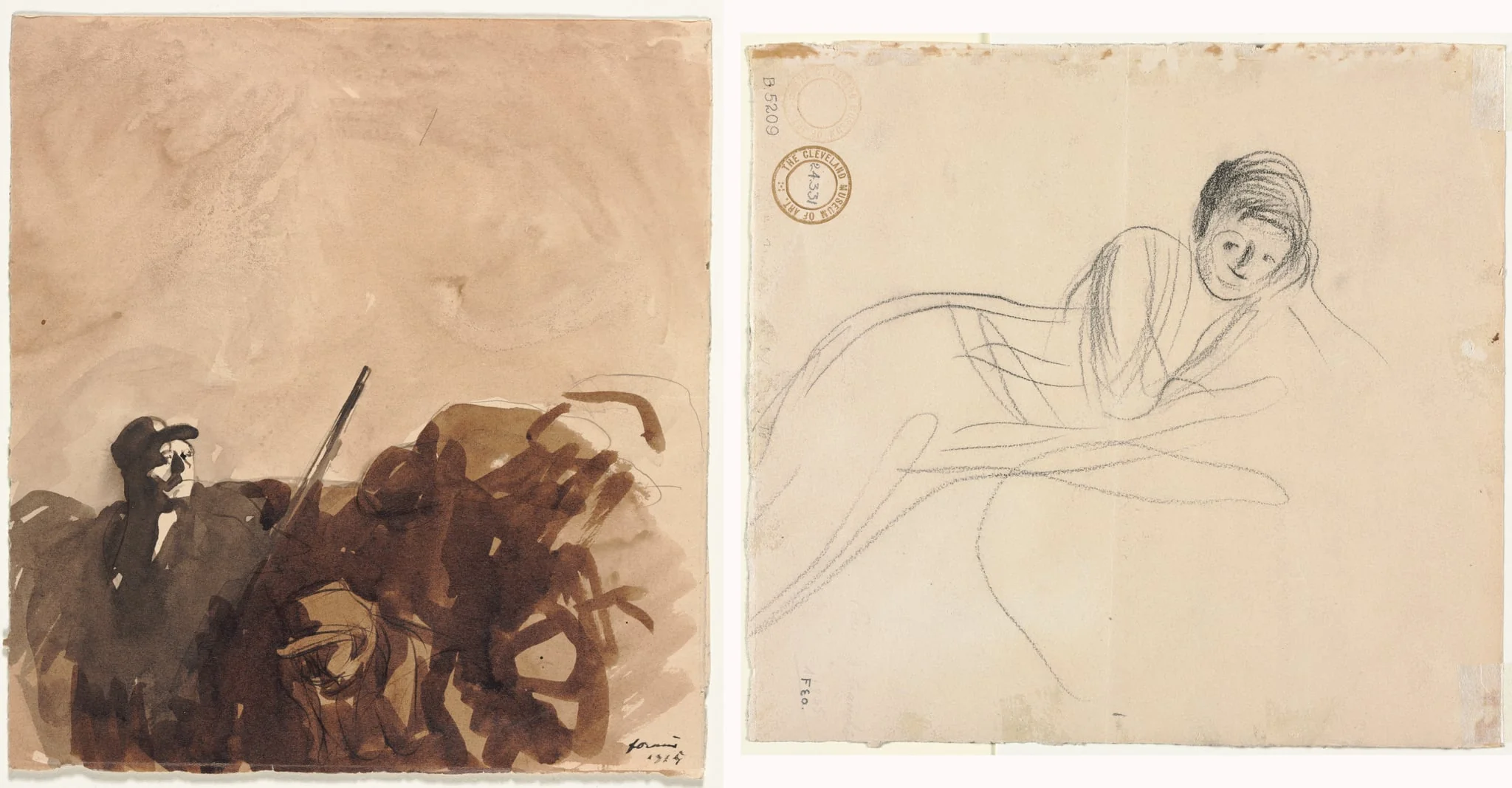 Soldier in a Trench (recto) Reclining Woman (verso), detail
