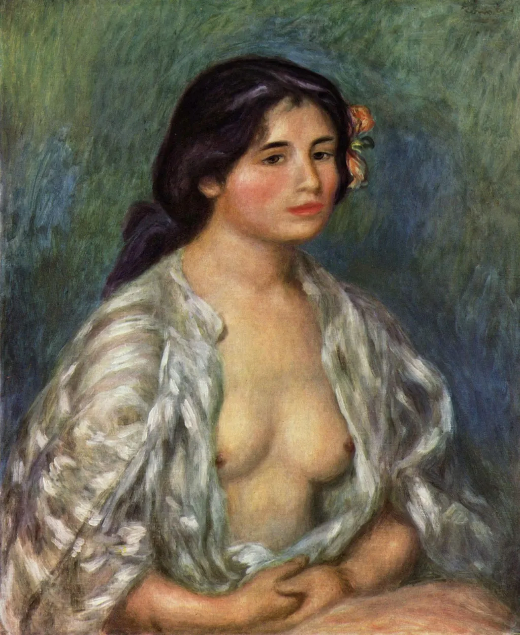 Gabrielle with Open Blouse, by Auguste Renoir, oil, 1907