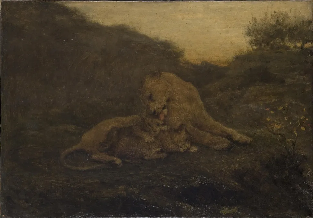 A Lioness and Cubs, by John Macallan Swan, oil, 1896