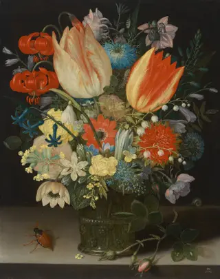 Still Life with Tulips, by Peter Binoit, oil, 1623