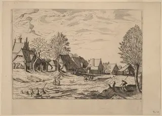 Village Street, by Lucas van Doetechum, ink, 1560