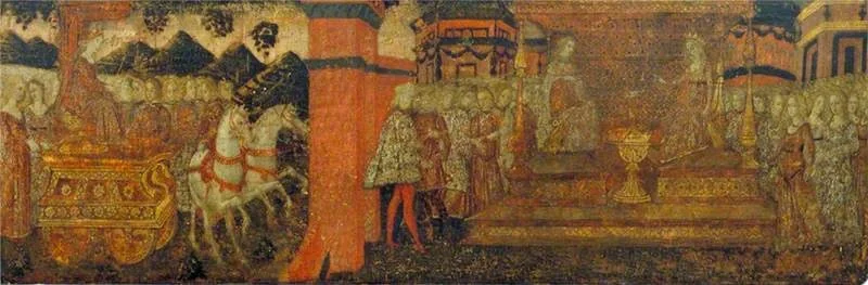 Solomon and the Queen of Sheba (cassone, front panel), detail