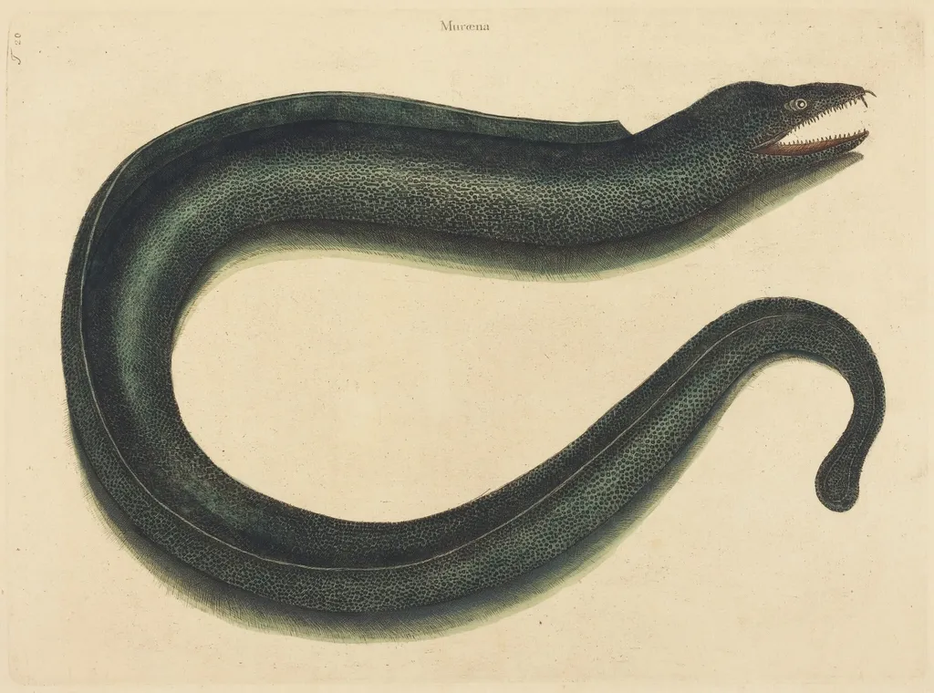The Muray (Muraena helena), by Mark Catesby, ink
