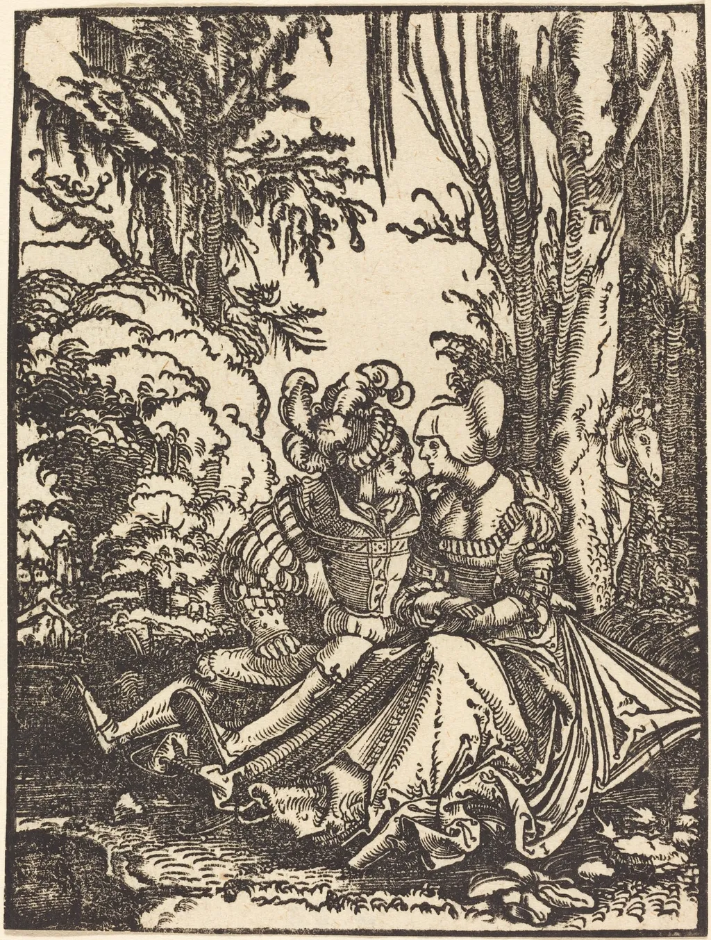 Pair of Lovers in a Landscape, by Albrecht Altdorfer, ink, 1511