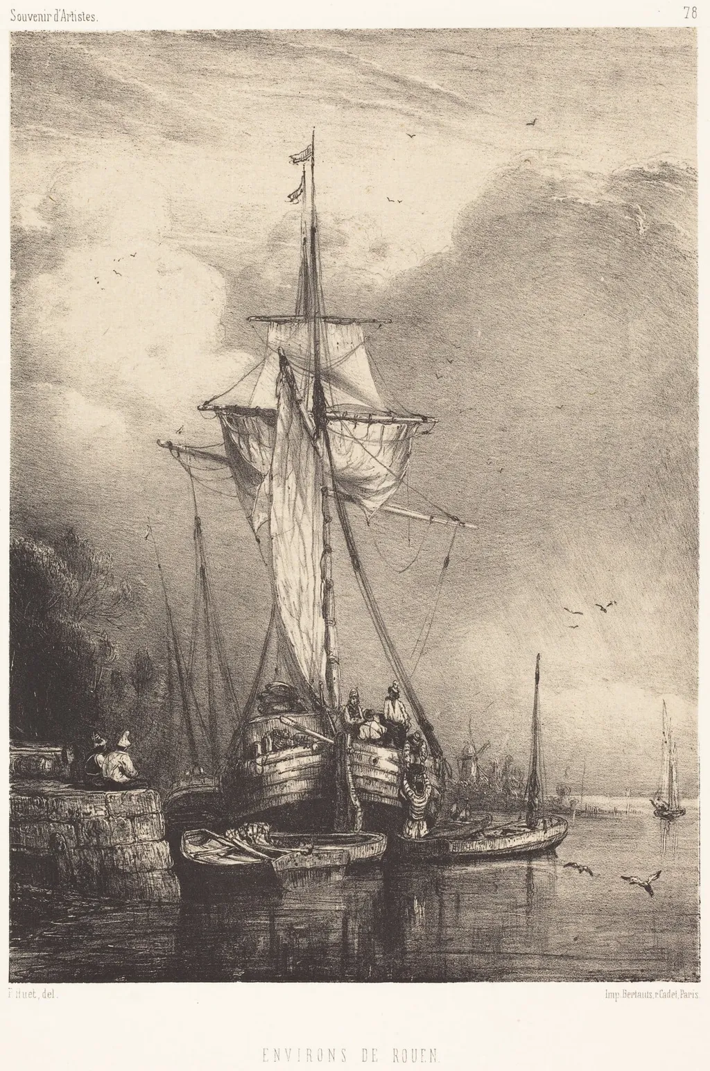 Near Rouen (Environs de Rouen), by Paul Huet, ink, 1836