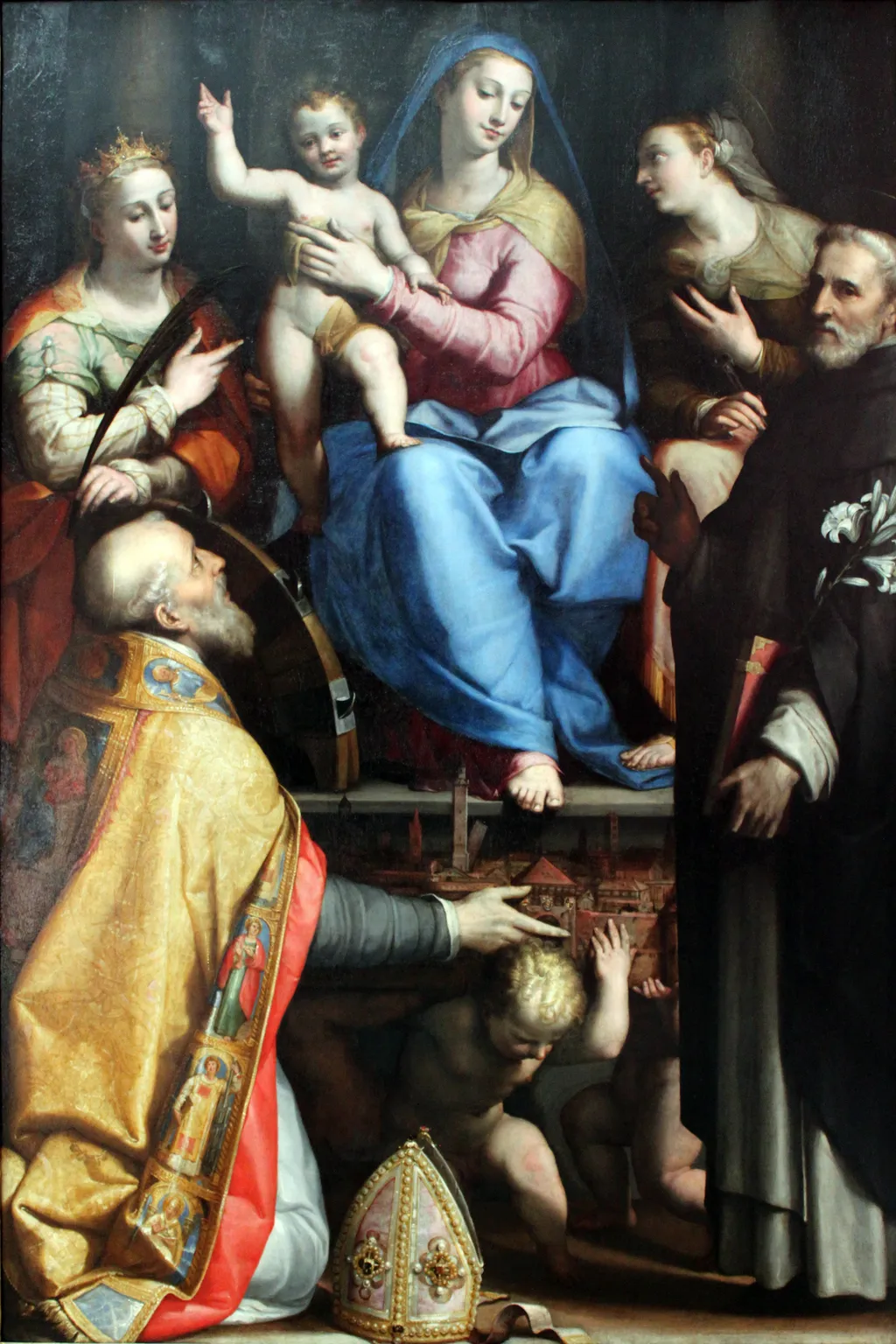 Thronende Maria mit dem segnenden Kind und Heiligen, by Lorenzo Sabbatini, paint, 1571
