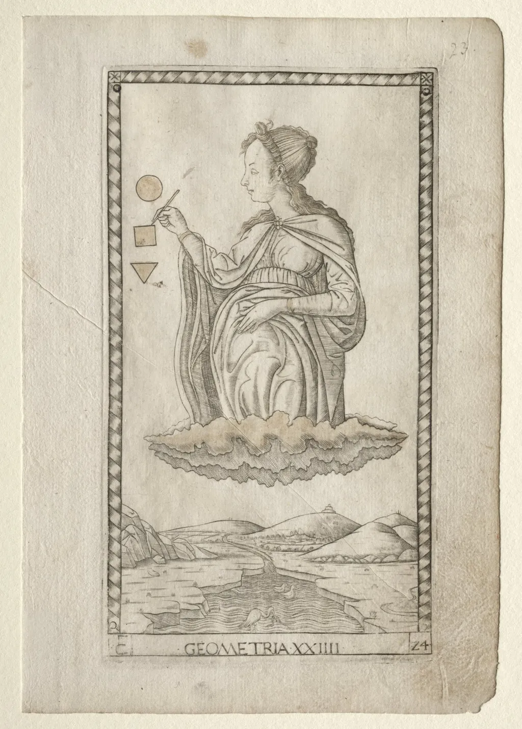 Geometry (from the Tarocchi, series C:  Liberal Arts, #24), by Master of the E-Series Tarocchi, 1467