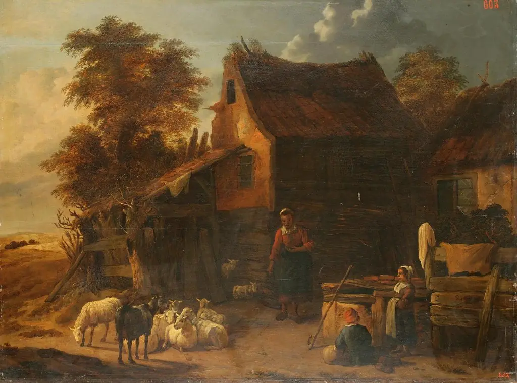 Herd of Sheep near a Peasant House, by Jan Baptist Wolfaerts, oil, 1650