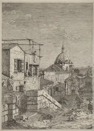 The House with the Inscription [left], by Canaletto, ink, 1741