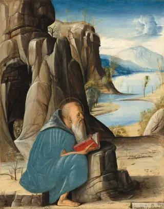 Saint Jerome Reading, by Alvise Vivarini, tempera, 1476