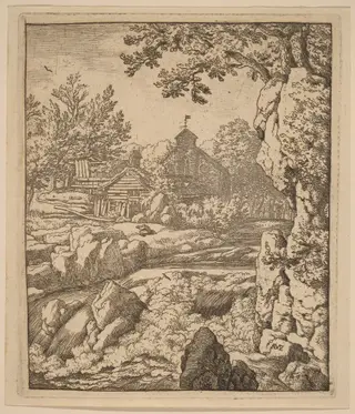 Waterfall, by Allart van Everdingen, ink, 1650
