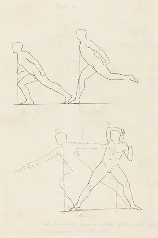 Preparing to Run; Running; Striking, by George Scharf, ink, 1829