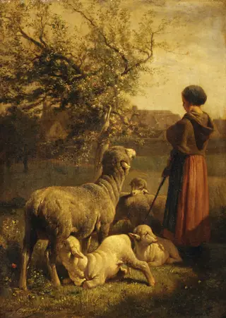 Springtime, by Charles-Émile Jacque, oil, 1863