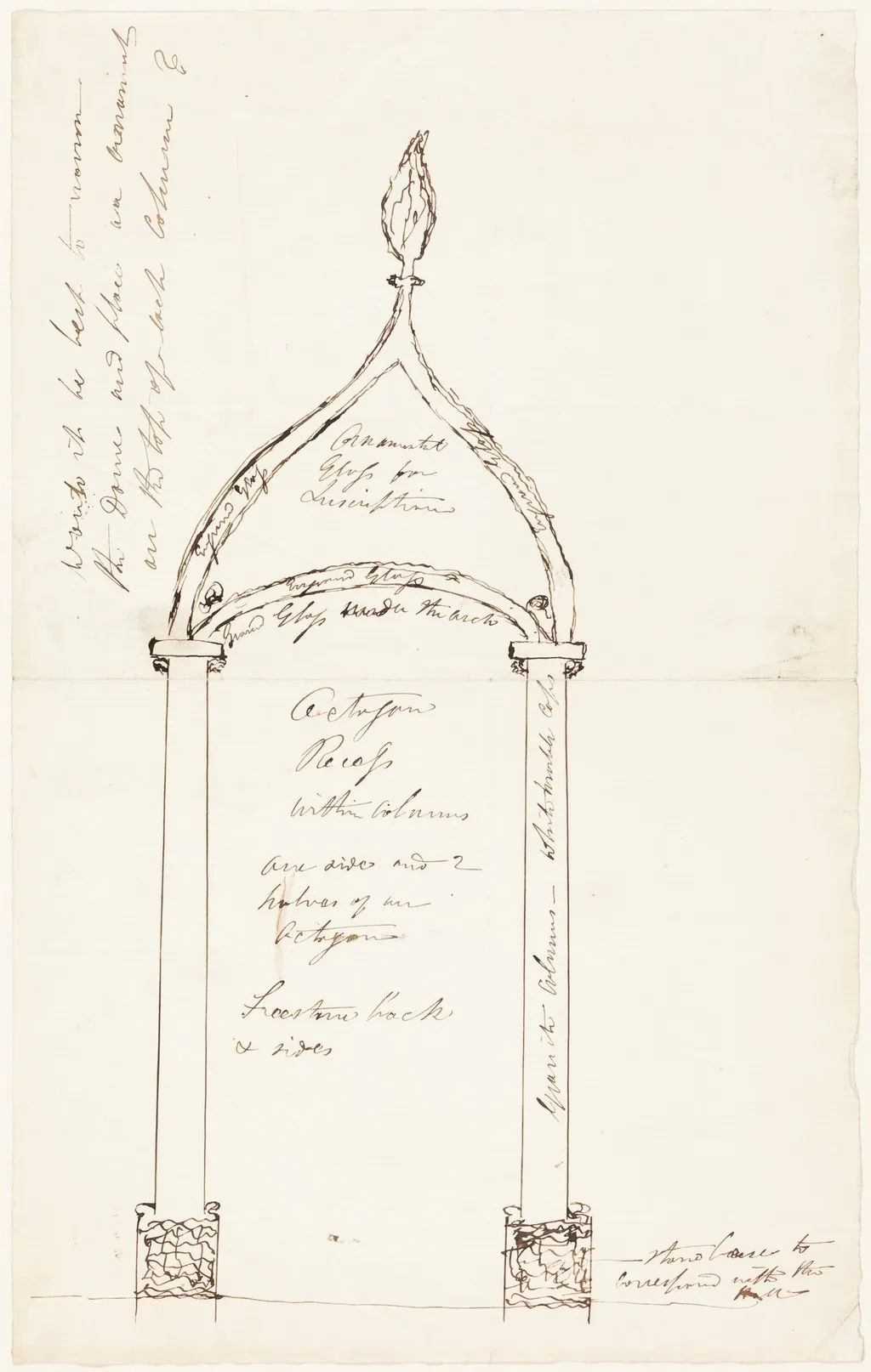 Sketch of Octagon Recess with Columns, by George Cruikshank, ink, 1835