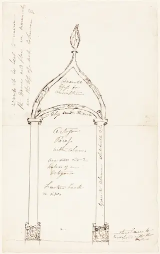 Sketch of Octagon Recess with Columns, by George Cruikshank, ink, 1835