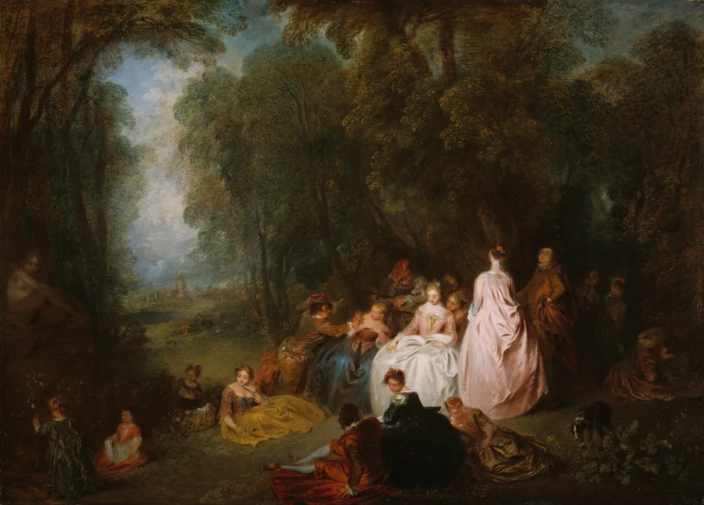 Fête champêtre (Pastoral Gathering), by Jean Antoine Watteau, oil, 1720