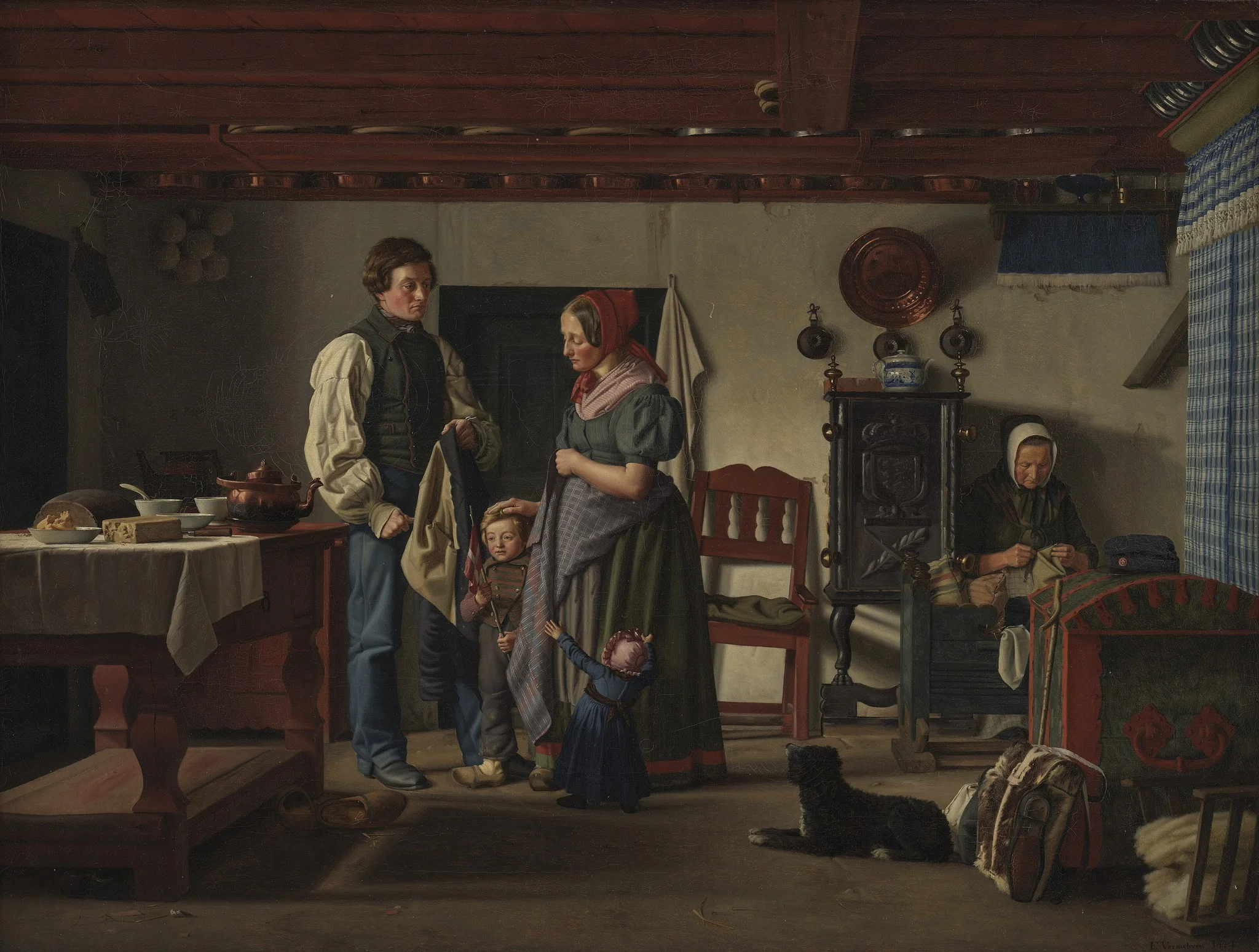 Reservesoldatens afsked med sin familie, detail