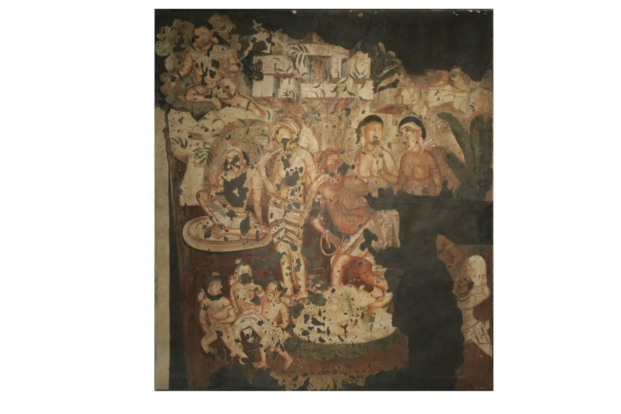 Copy of painting inside the caves of Ajanta (Cave 2), detail