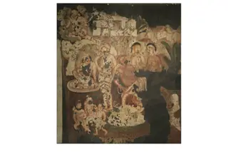 Copy of painting inside the caves of Ajanta (Cave 2), by John Griffiths, oil, 1882