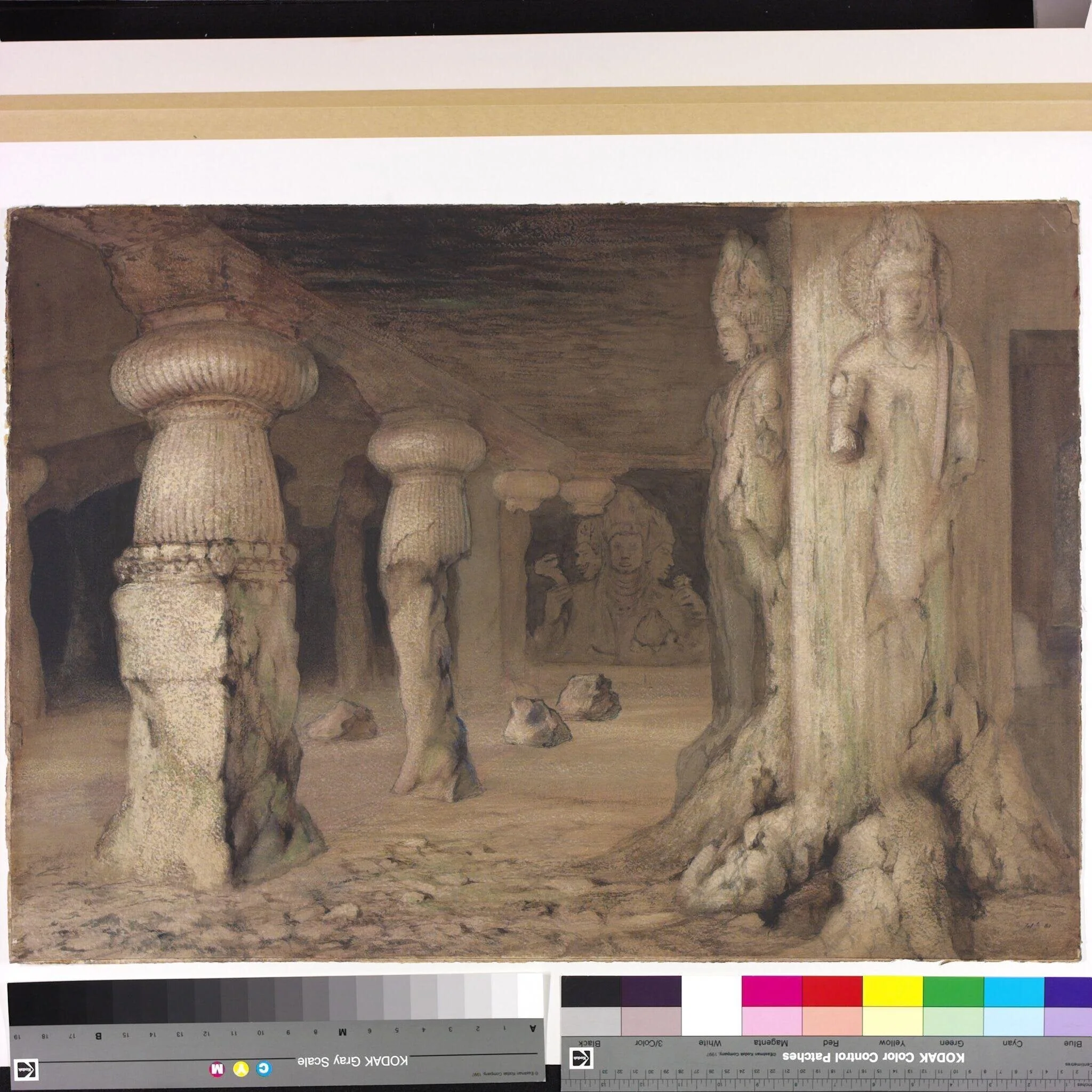 The Trimurti cave at Elephanta Caves, Bombay, detail