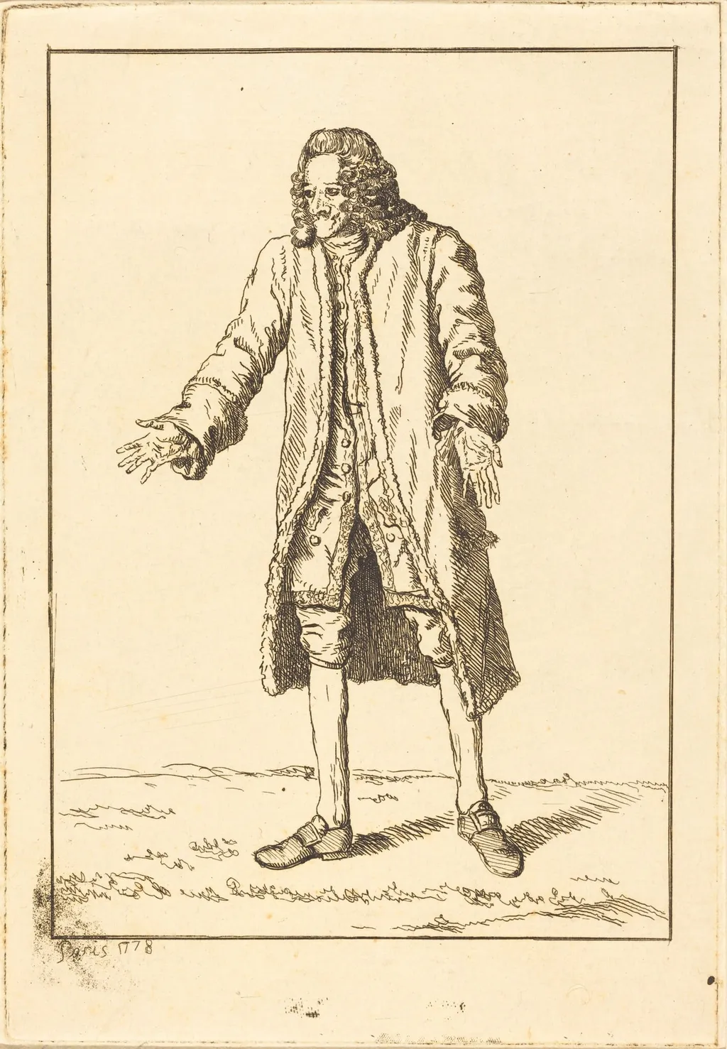 Voltaire, by Jean Huber, ink, 1778