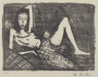Girl on a Couch (Mädchen auf dem Kanapee), by Otto Mueller, ink, 1922