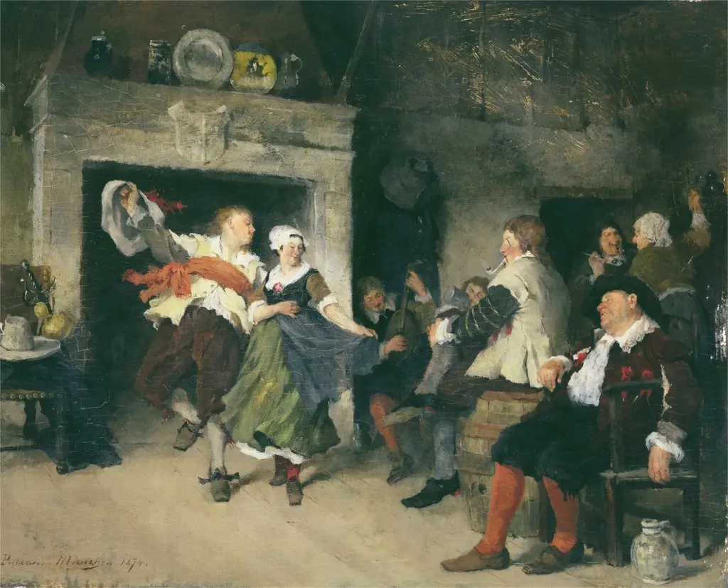 Couple Dancing in a Tavern, by Friedrich von Puteani, oil, 1874