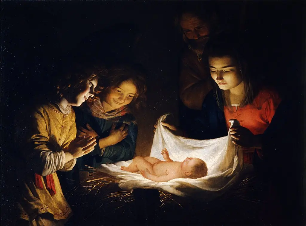 Adoration of the Child, by Gerard van Honthorst, oil, 1620