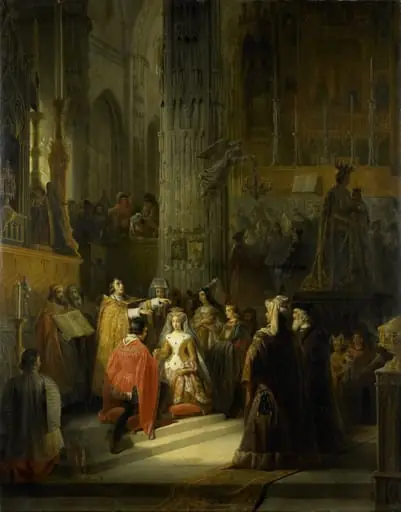 The Wedding of Jacoba of Bavaria, Countess of Holland, and Jan IV, Duke of Brabant, 10 March 1418, by Jacobus Josephus Eeckhout, unspecified, 1839