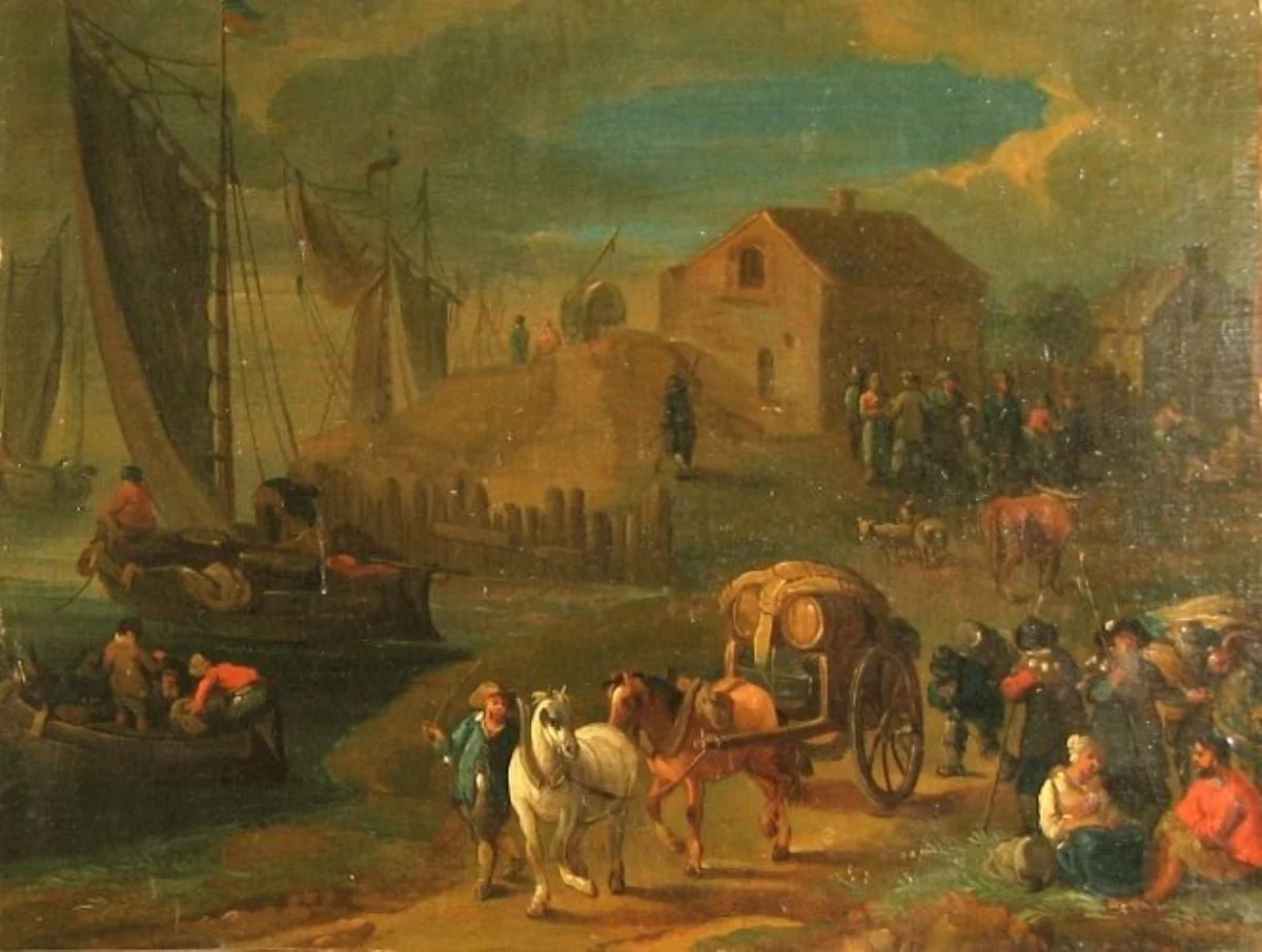 Case în port; pandant: Zidul unui port, detail