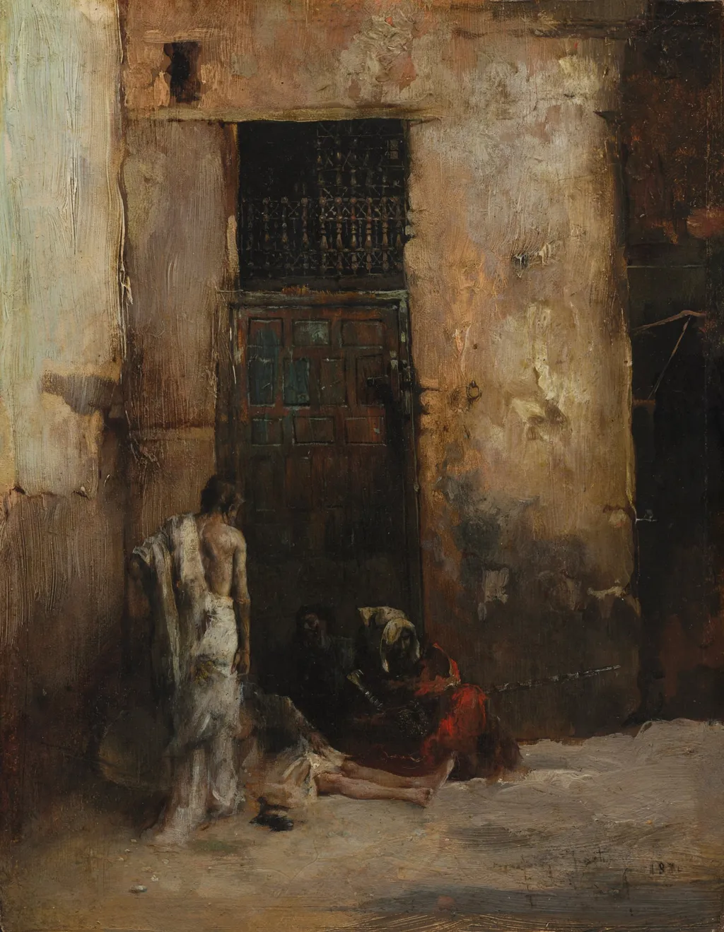Beggars by a Door, by Mariano Fortuny Marsal, unspecified, 1870