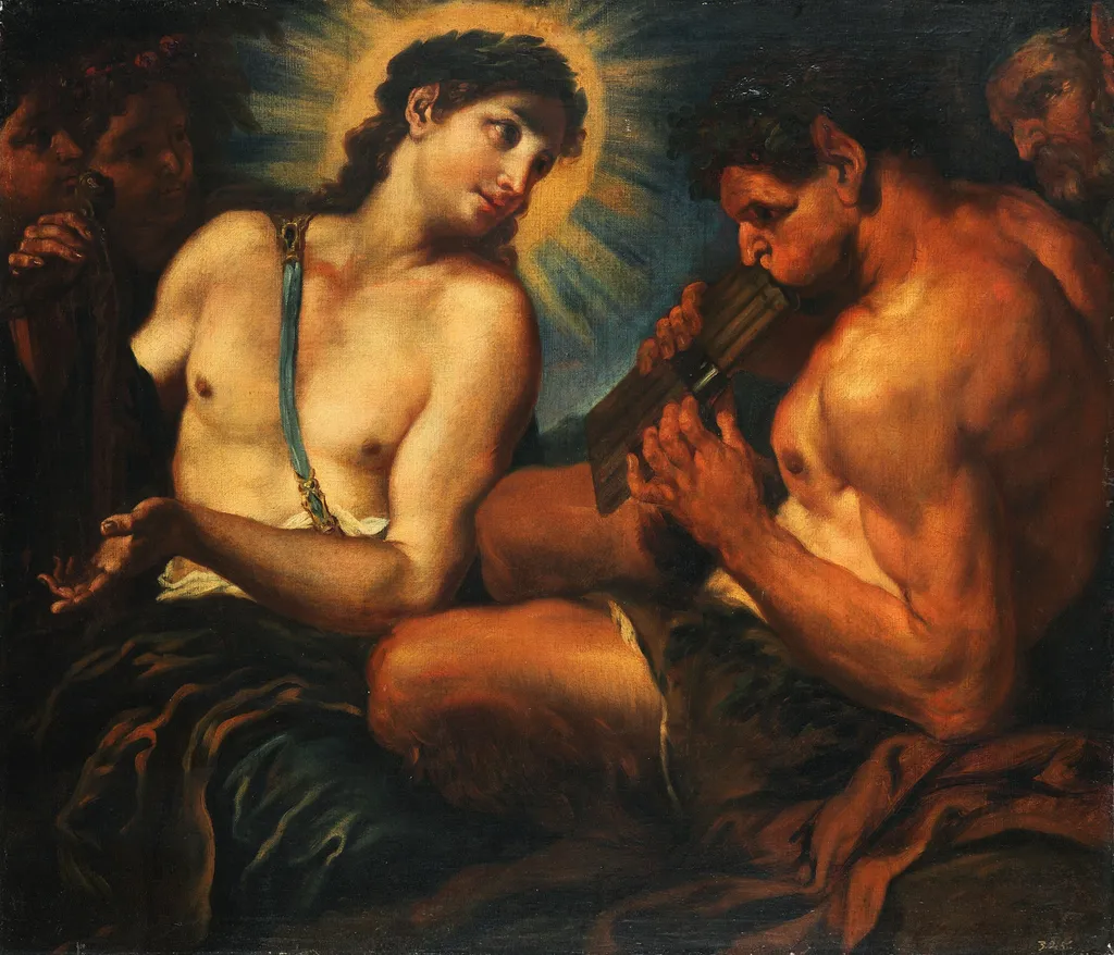 Apollo's Music Competition, by Johann Carl Loth, oil, 1693
