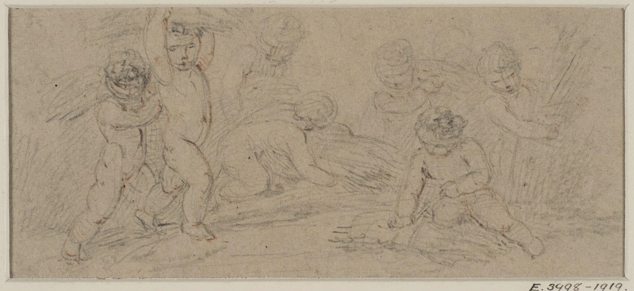 Cupids binding and carrying sheaves of corn, detail
