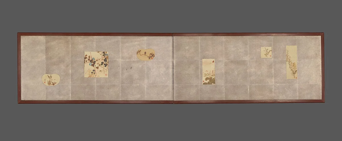 花鳥図風炉先屏風|Folding Screen for Tea Ceremony with Six Bird-and-Flower Paintings, detail