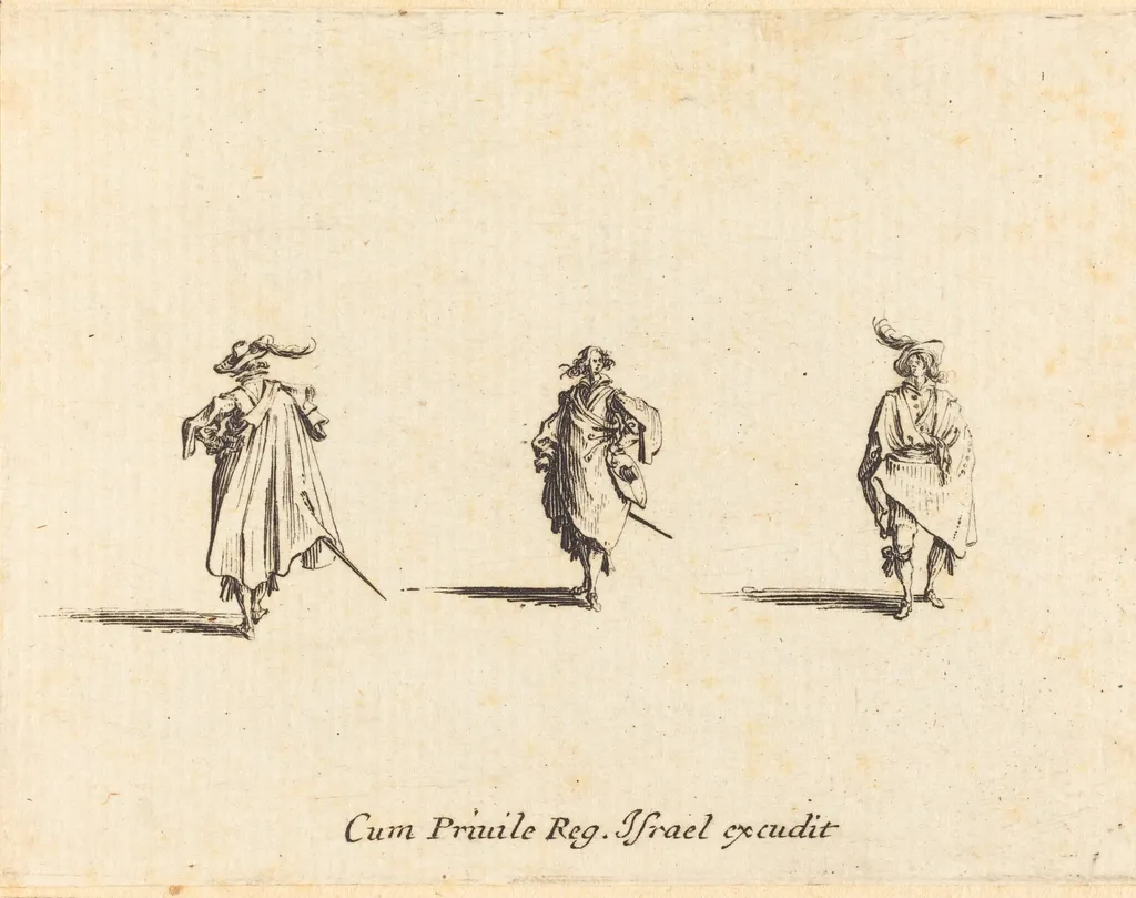 Three Gentlemen, by Jacques Callot, ink, 1634