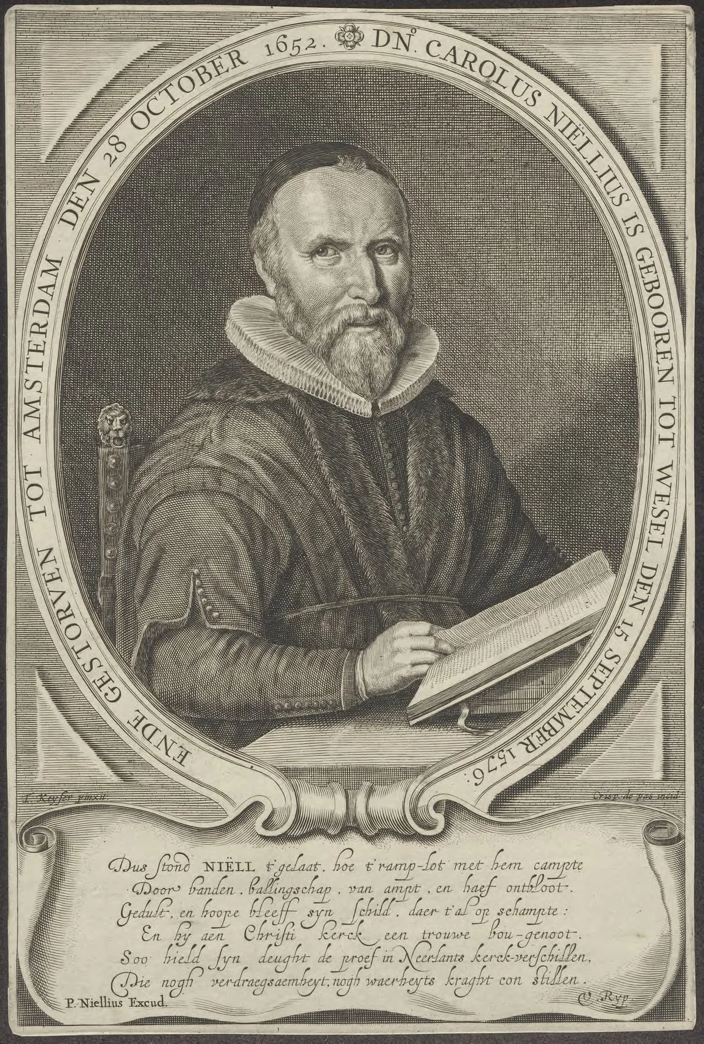 Portrait of Carolus Niëllius, Remonstrant minister, detail