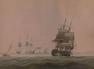 Shipping off the north foreland, by Samuel Owen, watercolor, 1790