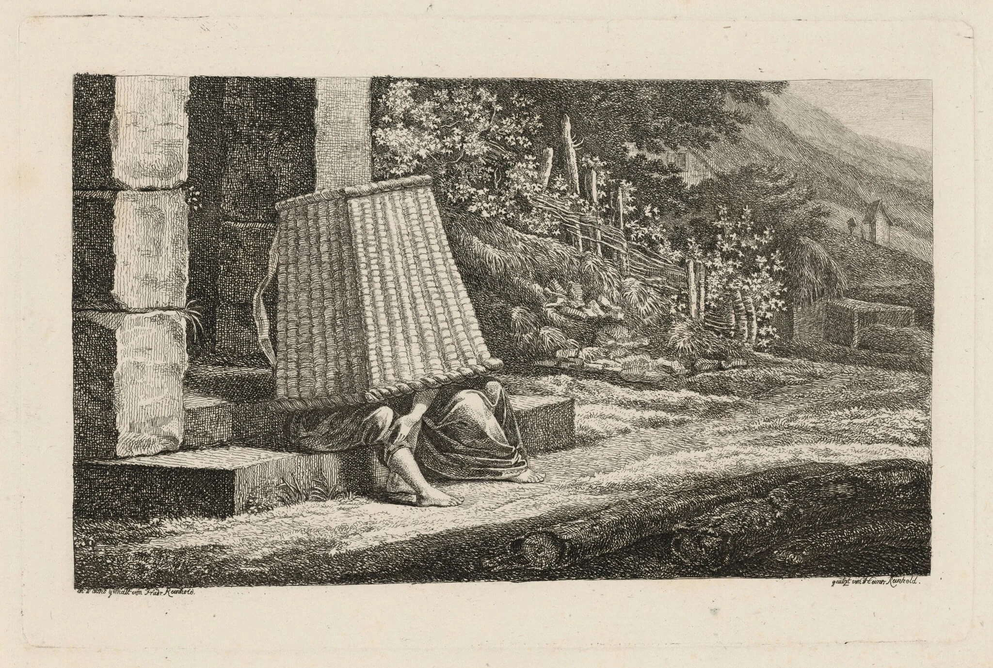 A Young Couple under a Large Wicker Basket, detail