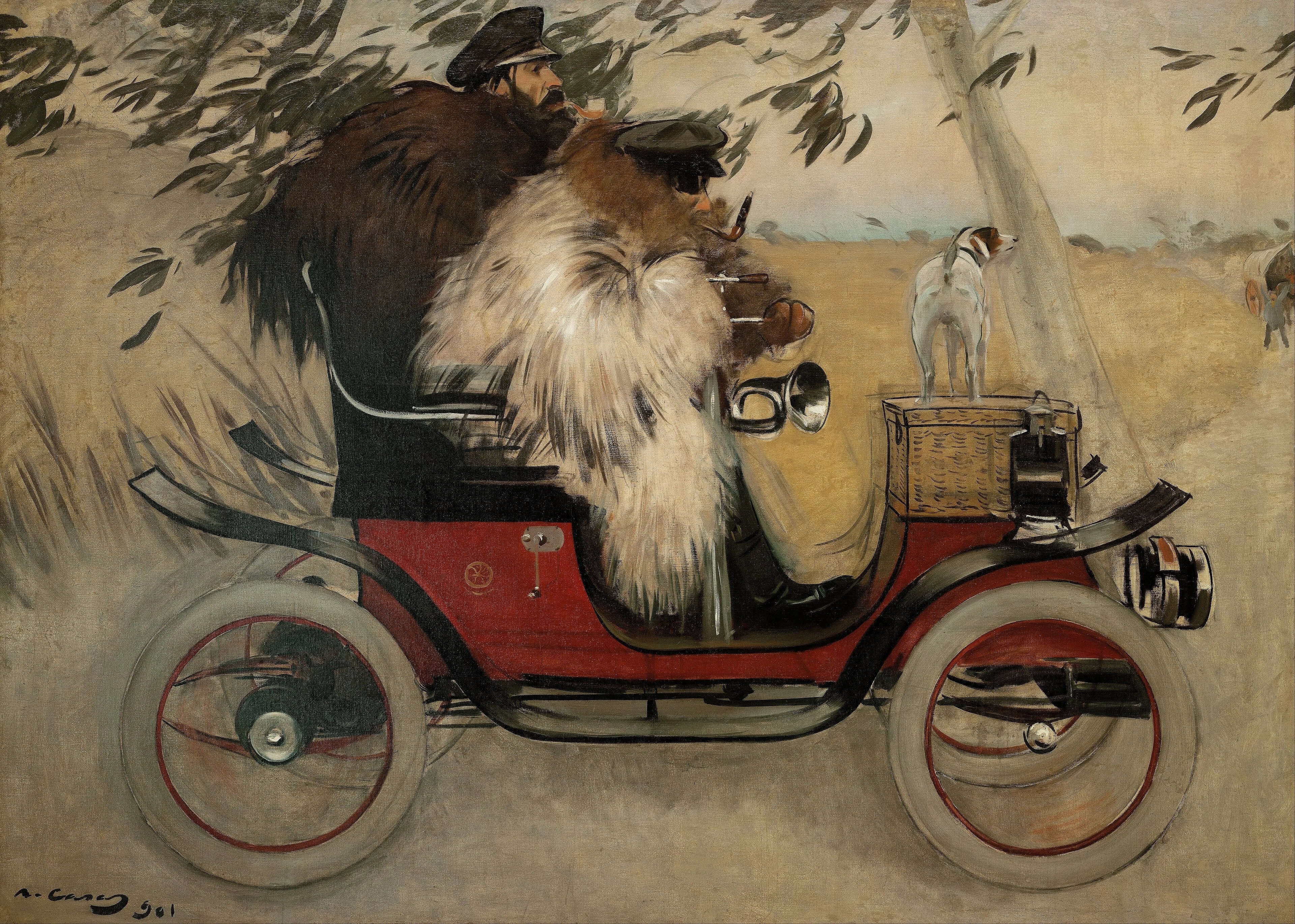 Ramon Casas and Pere Romeu in an Automobile, detail