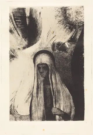 La Vieille: Que Crains-tu? Un large trou Noir! Il est vide peut-etre? (What are you afraid of? A wide black hole! It is empty, perhaps!), by Odilon Redon, ink, 1896