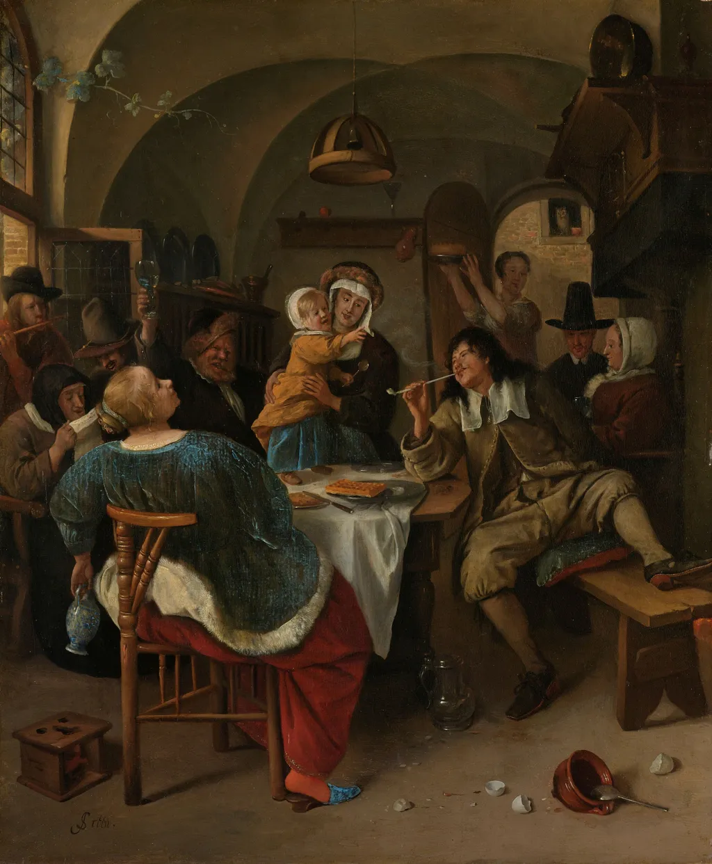 Family scene, by Jan Steen, oil, 1669