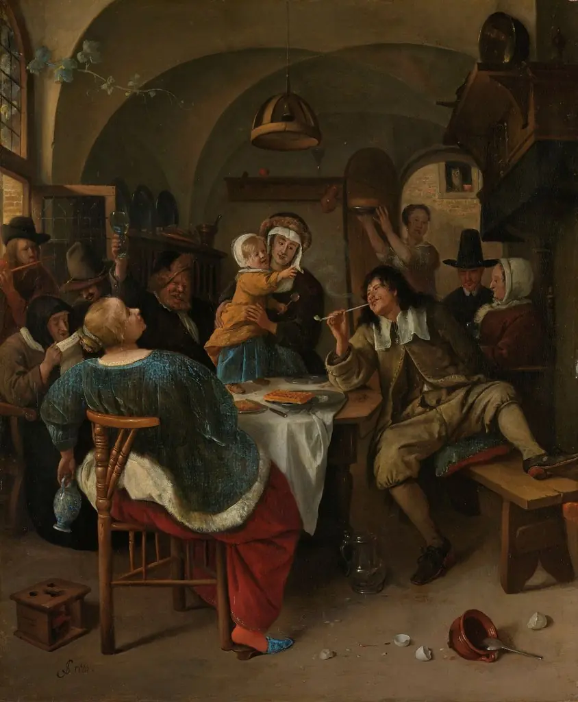 Family scene, by Jan Steen, oil, 1669