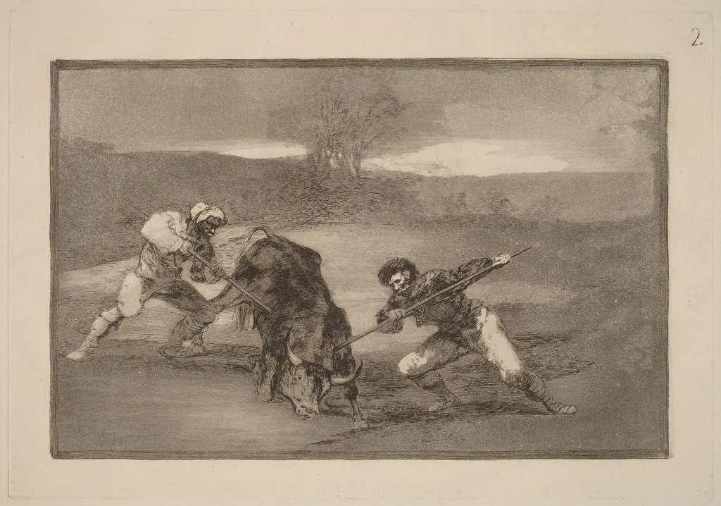 Otro modo de cazar a pie (Another Way of Hunting on Foot), by Francisco Goya, ink, 1816