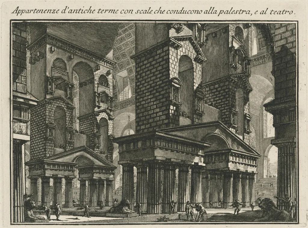 Appartenenze d'antiche terme con scale che conducono alla palestar, e al teatro, by Giovanni Battista Piranesi, ink, 1750