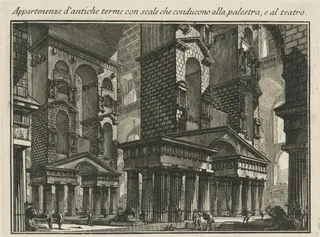 Appartenenze d'antiche terme con scale che conducono alla palestar, e al teatro, by Giovanni Battista Piranesi, ink, 1750