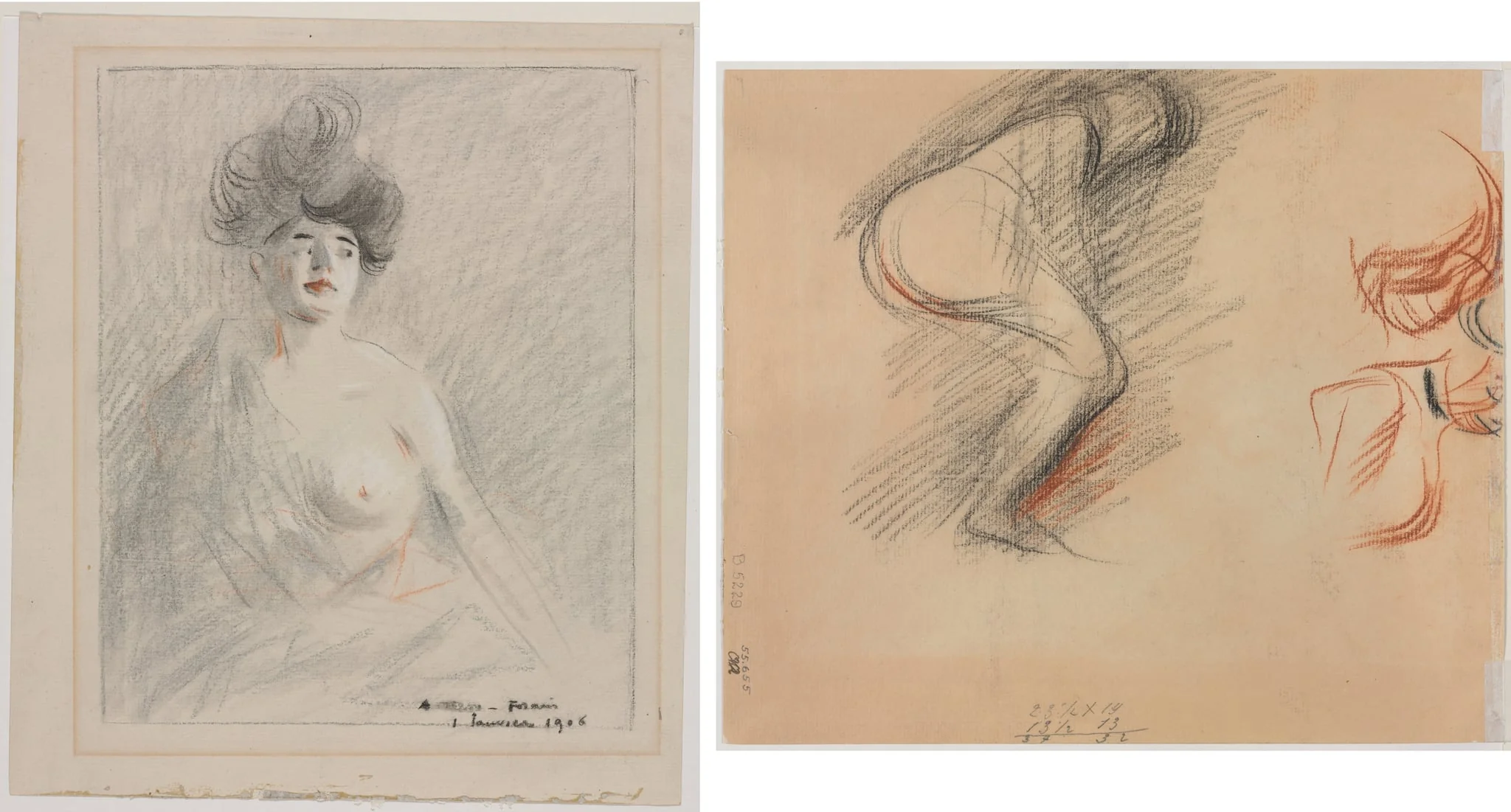Courtesan (recto) Figure Sketches (verso), detail