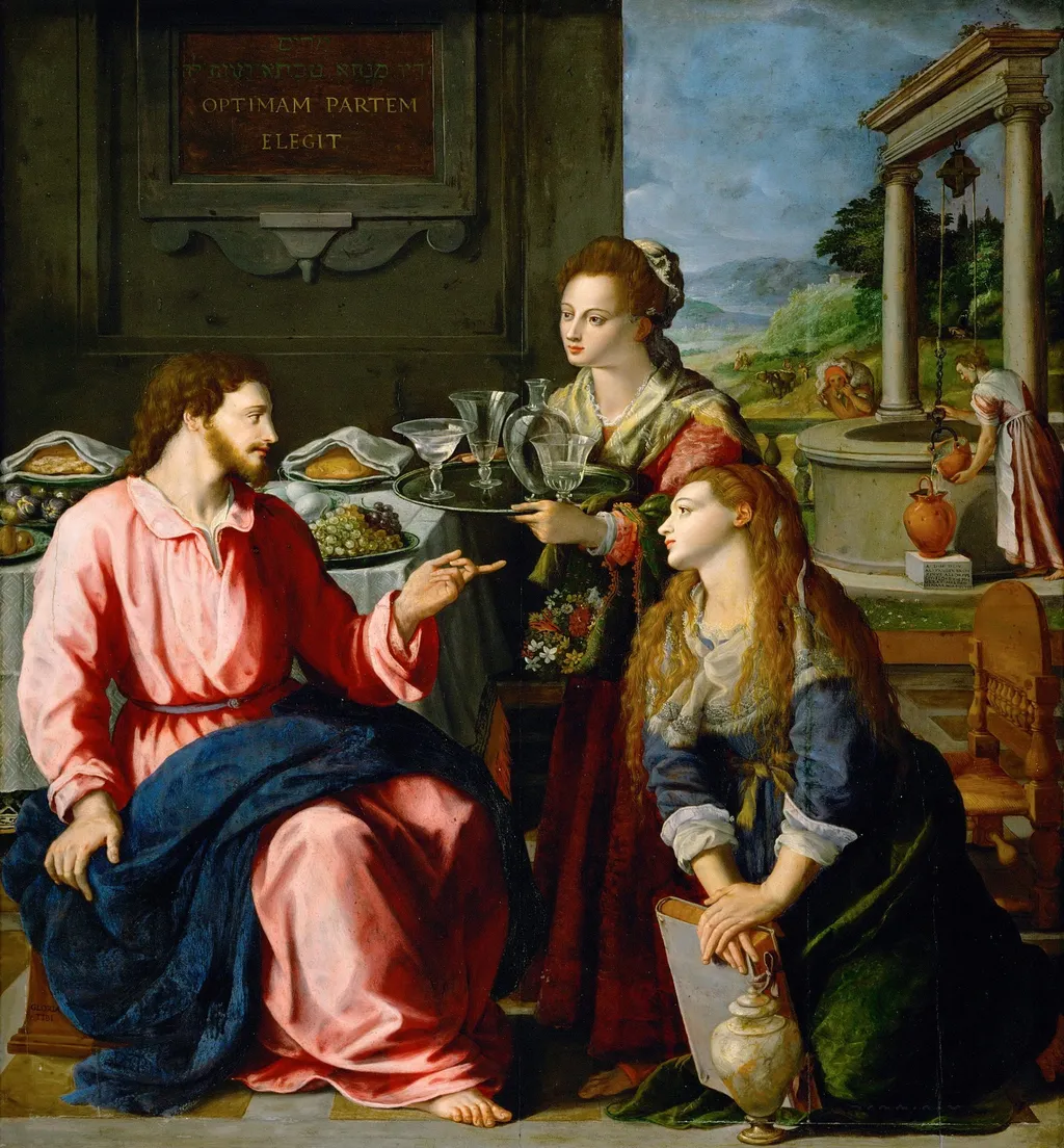 Christ at the house of Martha and Mary, by Alessandro Allori, oil, 1605