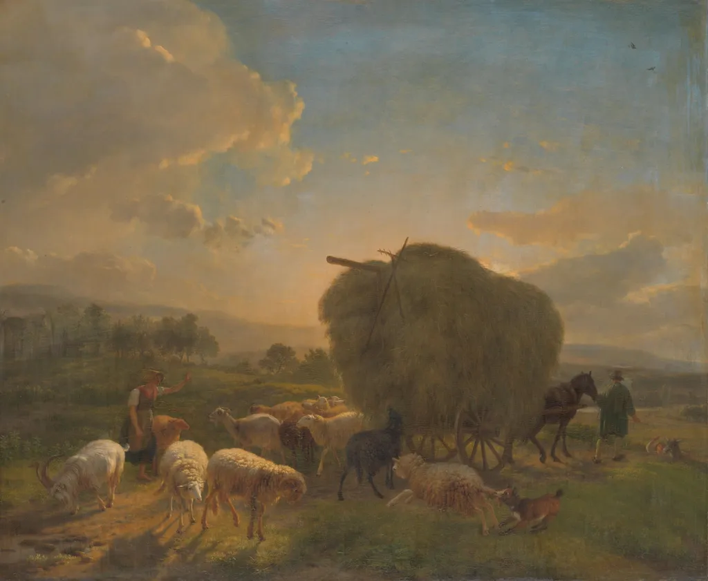 Landscape with Sheep and a Hay Wagon, by Balthasar Paul Ommeganck, unspecified, 1823